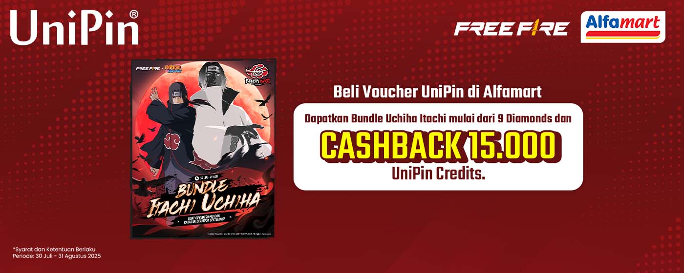 Dapatkan Bundle Itachi Uchiha & Cashback 15.000 UniPin Credits di Alfamart!
